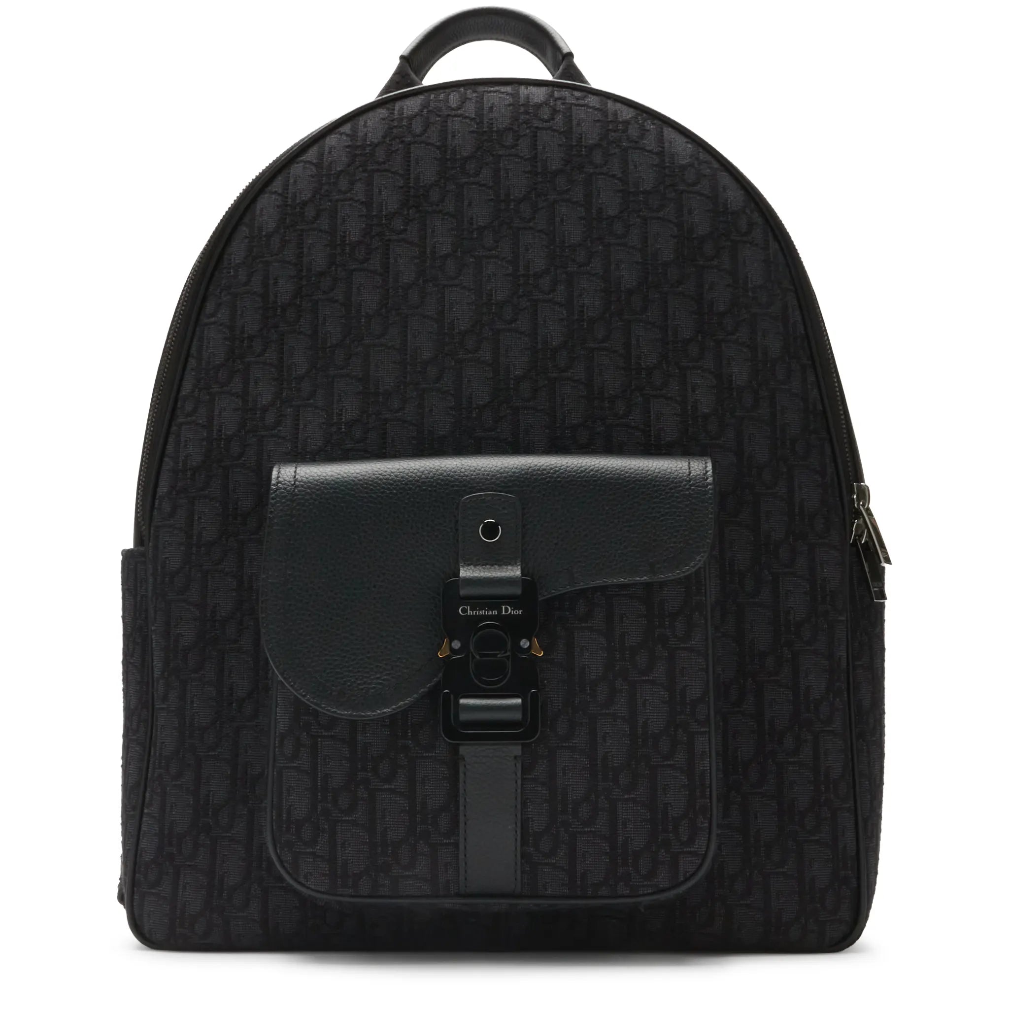 Front View of Preloved - Dior Oblique Jacquard And Grained Calfskin Black Saddle Backpack 1ADBA212YKS_H03E